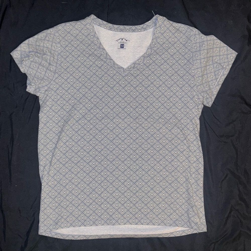 Light Blue Patterned V-Neck Women's Top